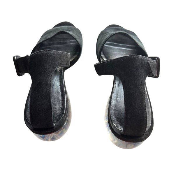 Nine West Black Bubble Heel Sandals Y2K Suede Open-Toe Ankle Strap Peep Toe 9 - Picture 4 of 9